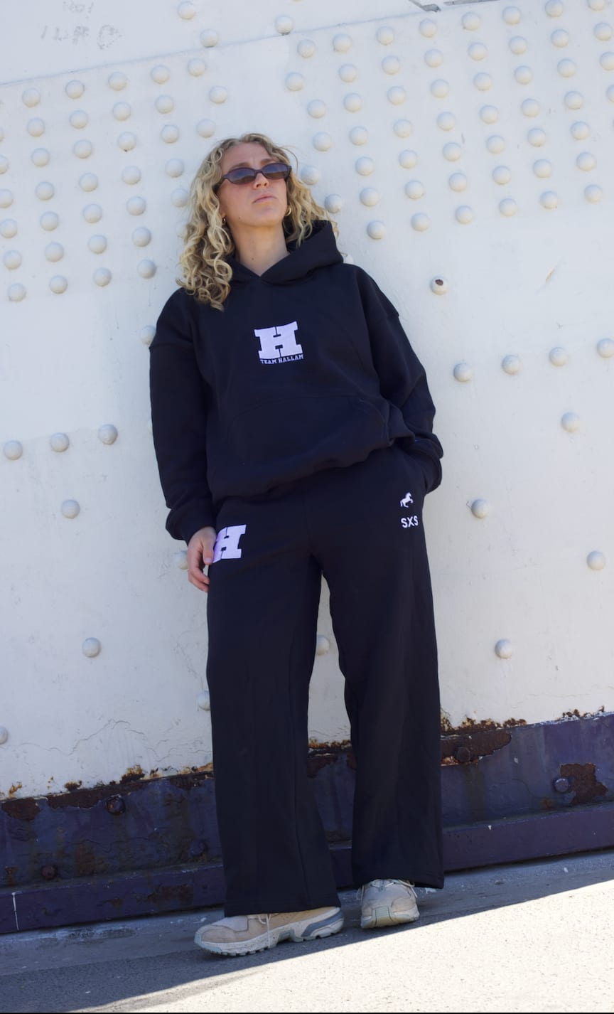 black joggers in action
